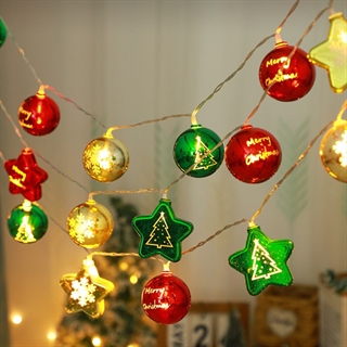 LED julelyskæde med stjerner og kugler – 1,5 m, 3 m